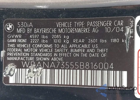 2005 BMW 530I z USA, uszkodzony, nr VIN WBANA73555B816004